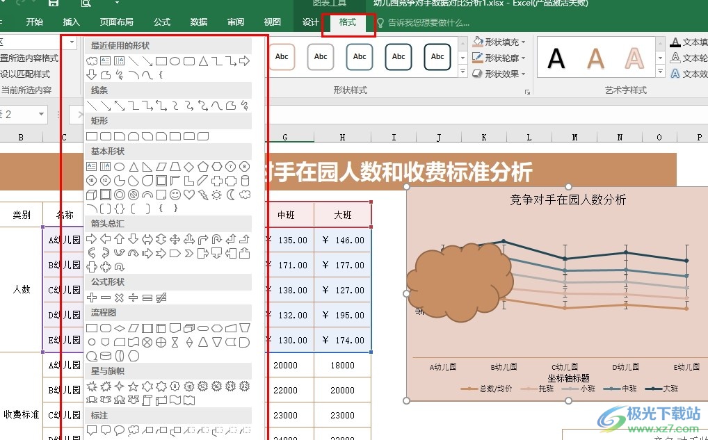 Excel表格文档在图表中插入形状的方法