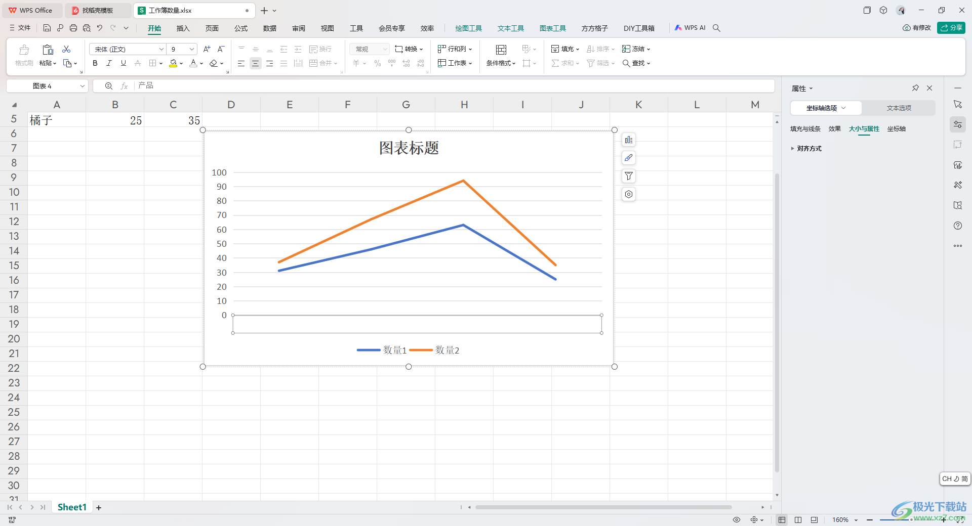 WPS Excel设置隐藏折线图表中的水平轴的方法