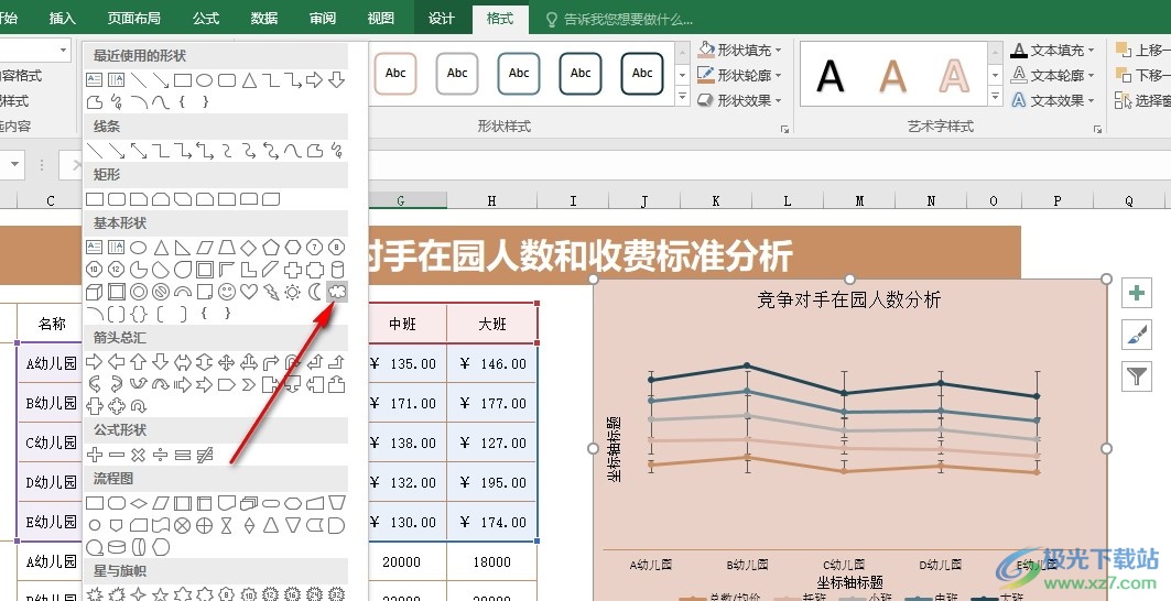 Excel表格文档在图表中插入形状的方法