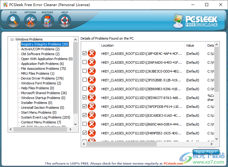 PCSleek Free Error Cleaner(注册表修复软件)