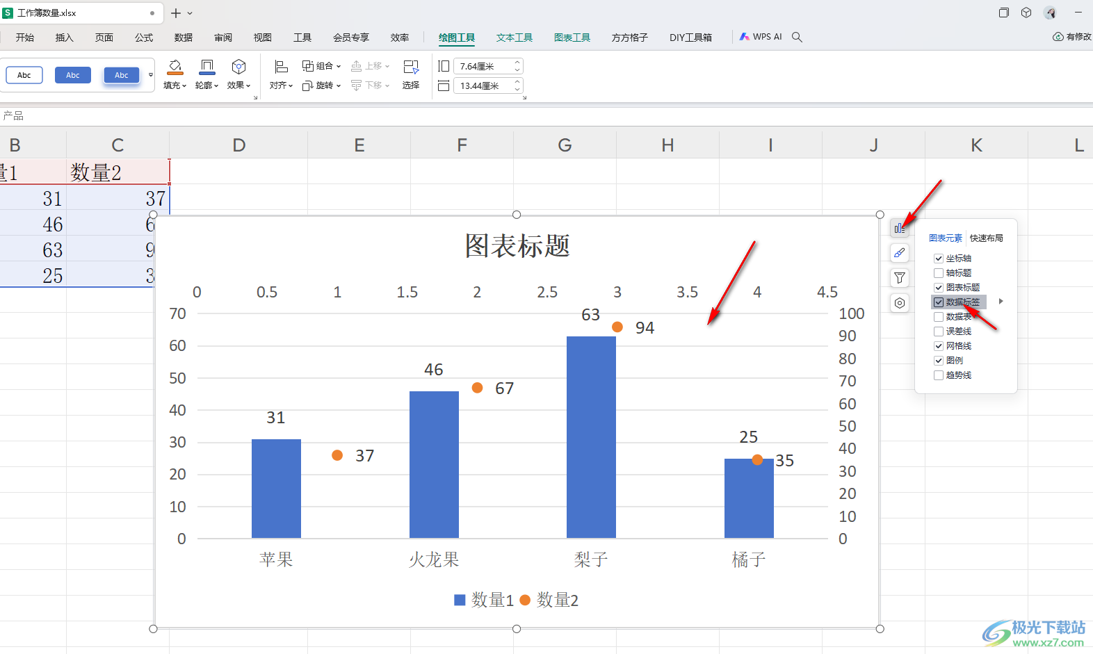 WPS Excel制作柱形图和散点图组合图的方法