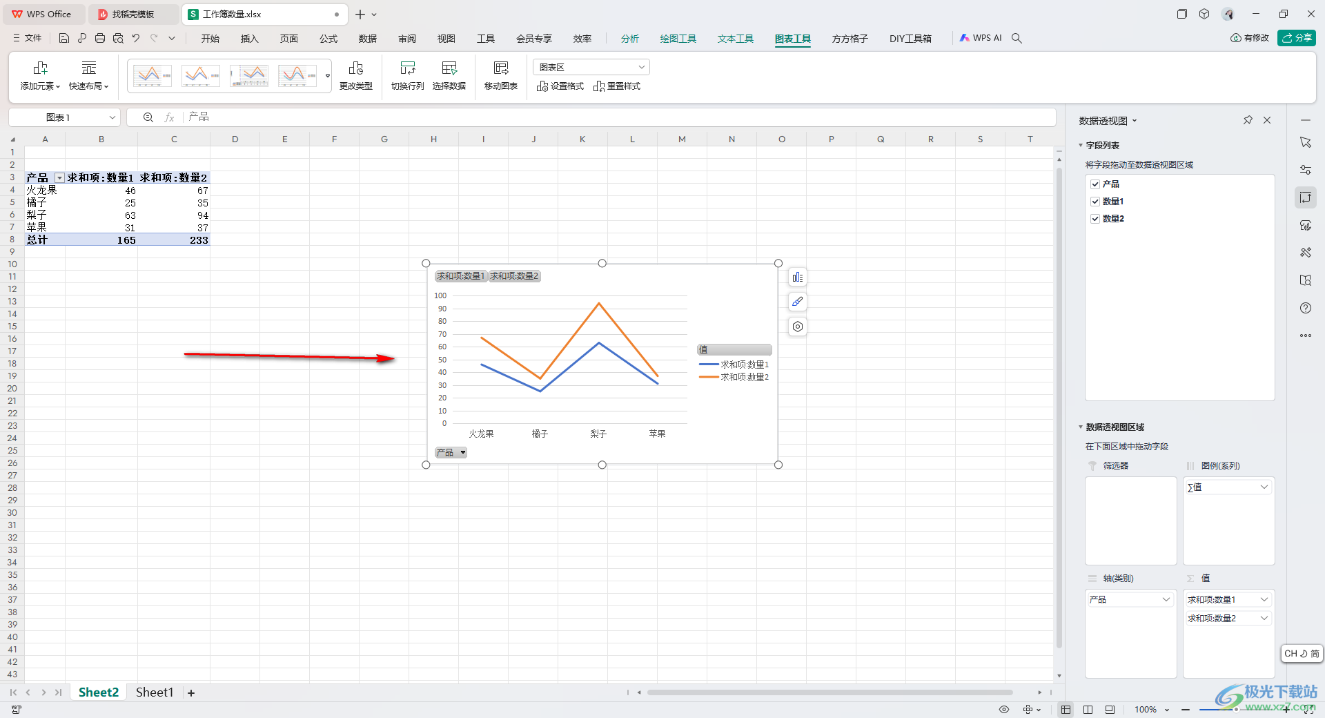 WPS Excel数据透视图更改图表类型的方法