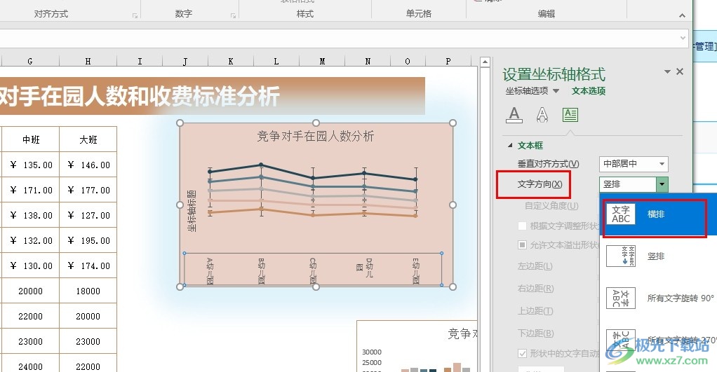 Excel表格文档将图表文字变为竖排的方法