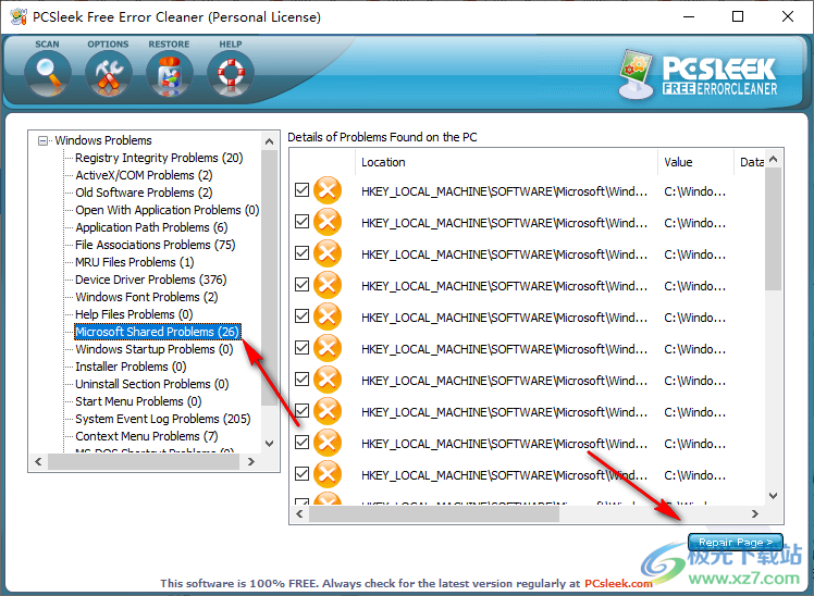 PCSleek Free Error Cleaner(注册表修复软件)
