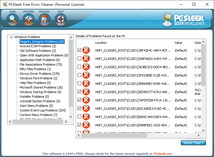 PCSleek Free Error Cleaner(注册表修复软件)(1)