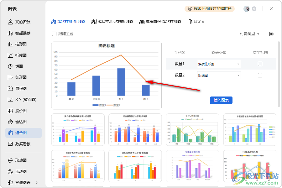 WPS excel创建复合图表的方法