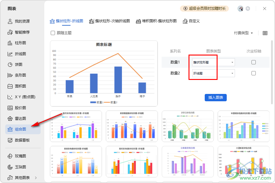 WPS excel创建复合图表的方法