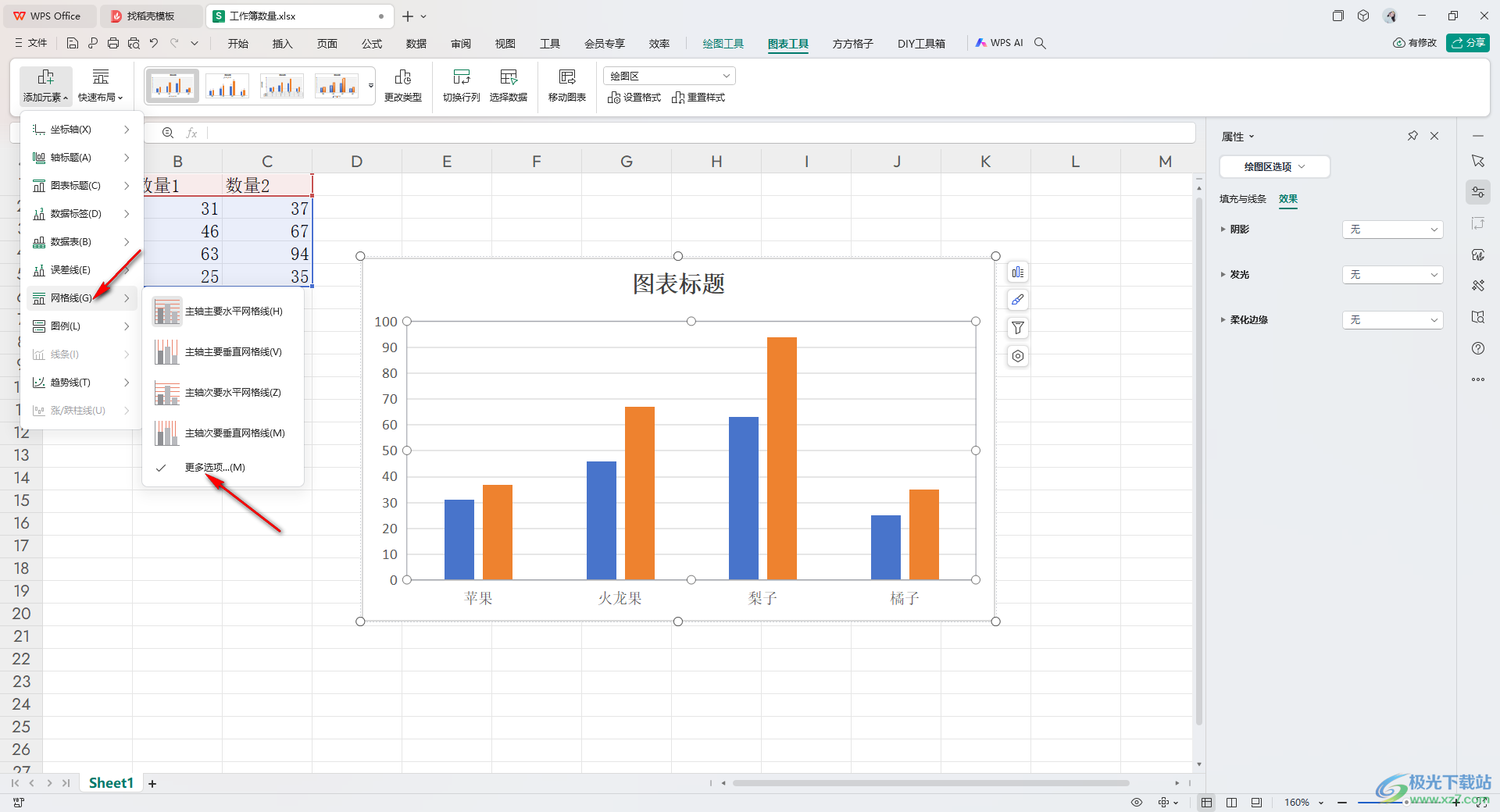 WPS Excel设置隐藏和显示图表网格线的方法