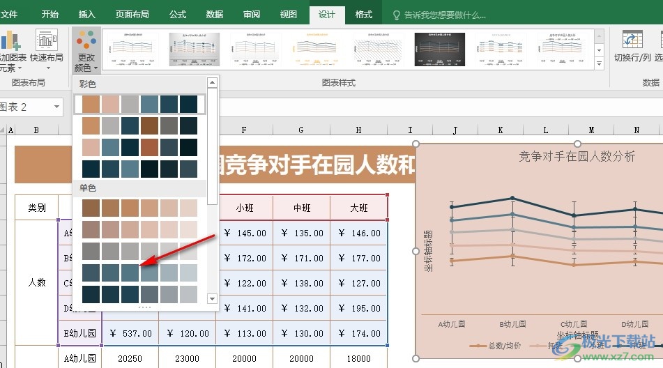 Excel表格文档更改折线图折线颜色的方法