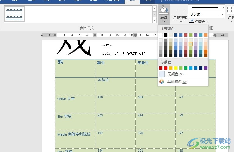 Word文字文档给表格添加背景填充色的方法