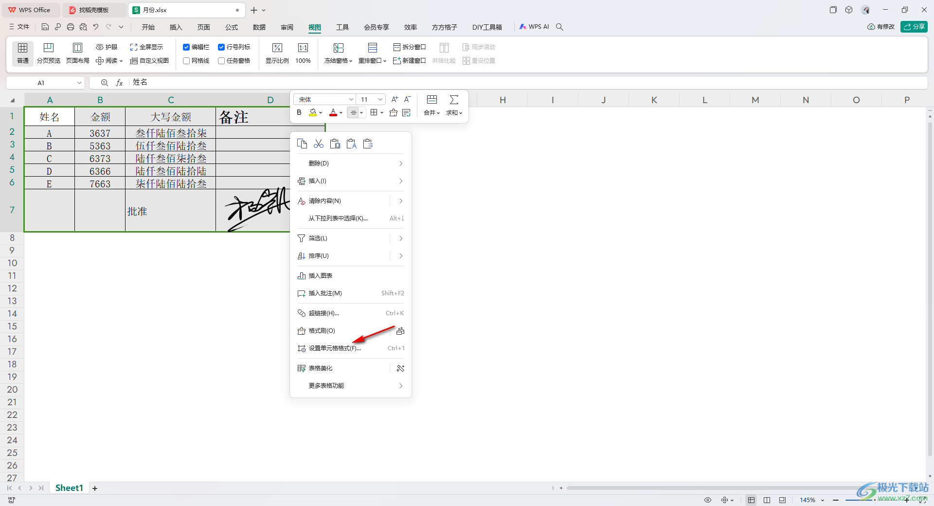 WPS excel设置边框网格线颜色的方法