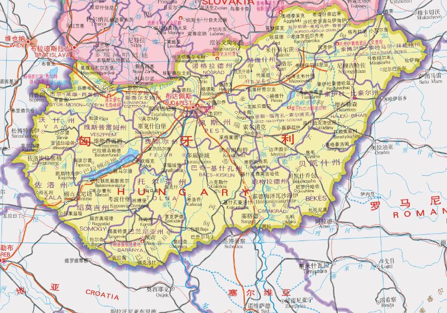 匈牙利地图中文版全图