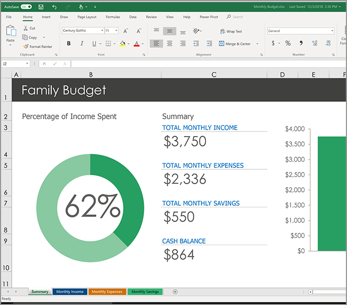 Microsoft Office 365 家庭版在 Excel 中编制预算