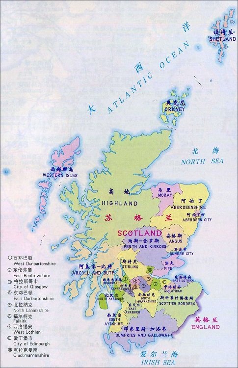 苏格兰地图高清中文版