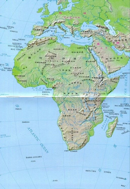 非洲地形图高清中文版全图大图(1)