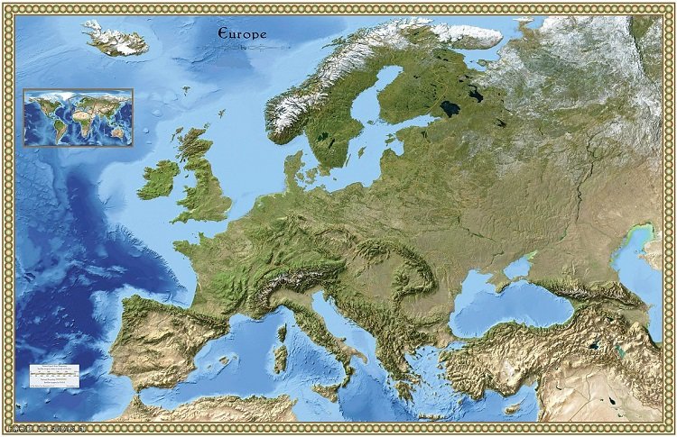 欧洲地形图高清中文版可放大版(1)