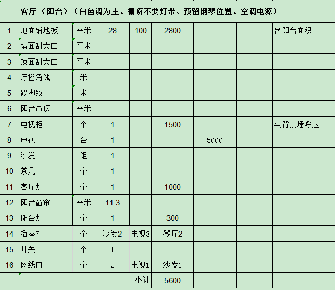 家庭预算清单表格