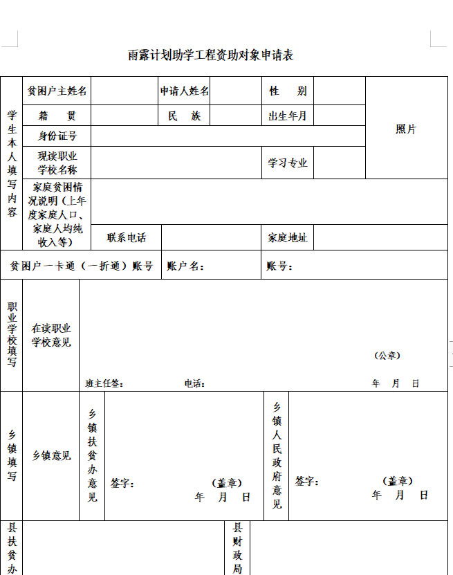 广西雨露计划申请表模板完整版(1)